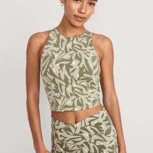 Old Navy Green and Cream Patterned Crop Top